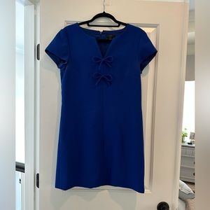Royal blue jcrew shift dress with bow accents.